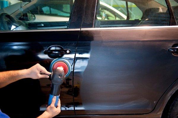 During one of our 2 stage exterior details. Includes wash, claybar, wax/polish. We love black cars!