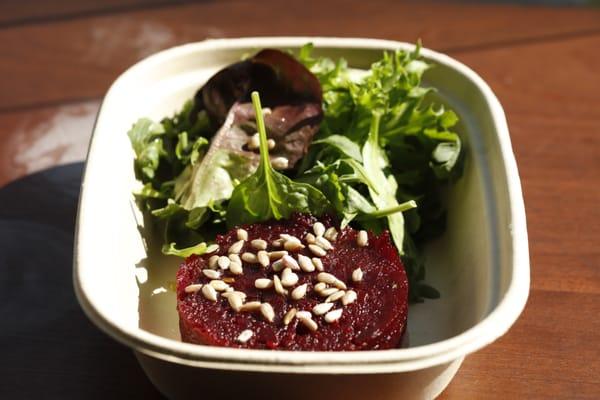 Beetroot tartar with sunflower seeds cream