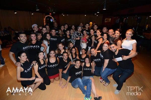 Amaya Dance instructors, dancers and supporters. Salomon Amaya is in the middle with the beanie.