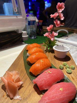 Salmon & Tuna Nigiri, with the Gold Flakes on top