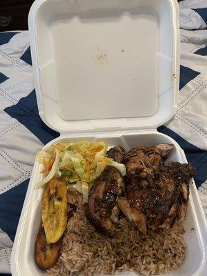 Jerk chicken, cabbage, rice - the rice was terrific