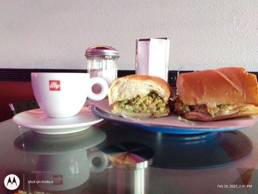 Chicken sandwich and illy coffee