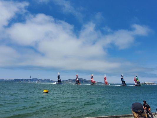 Racing sailboats