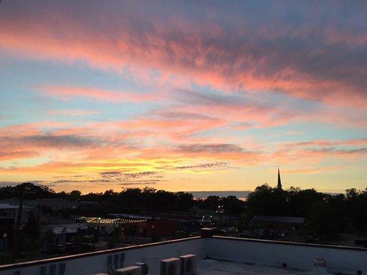 Rooftop view: cotton candy clouds! Beautiful sunset views over Hartsville.