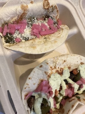 Pork Verde and pork belly tacos