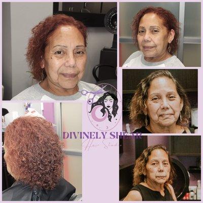 Perm, color and haircut