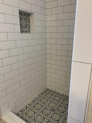 Completed bathroom retile from Rosedale tile and marble.