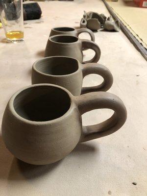 Four of the eight mugs that survived my tray breaking and everything landing on the floor.