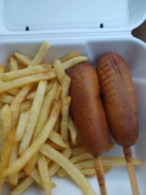 Kids corn dogs double fries