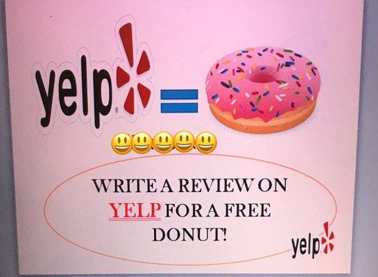 Review us here to get a free donut!!