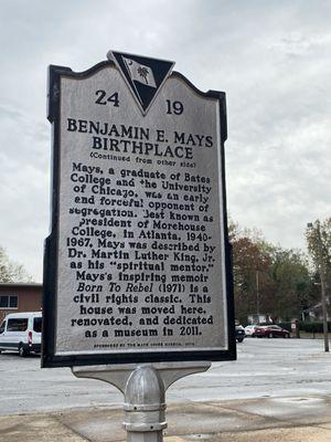 Historical marker for the home he was born in (which was moved to this site)