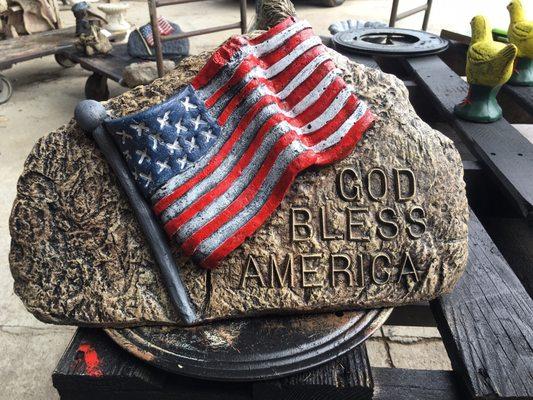 God Bless America stone painted in full color with Antique rock