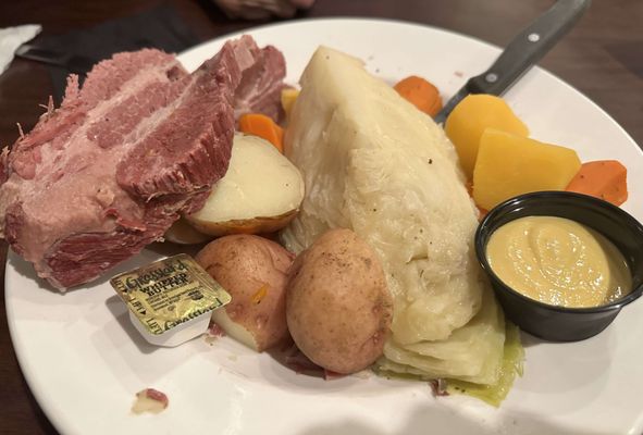 Corned beef and cabbage dinner.  Meat was too fatty and mostly inedible.