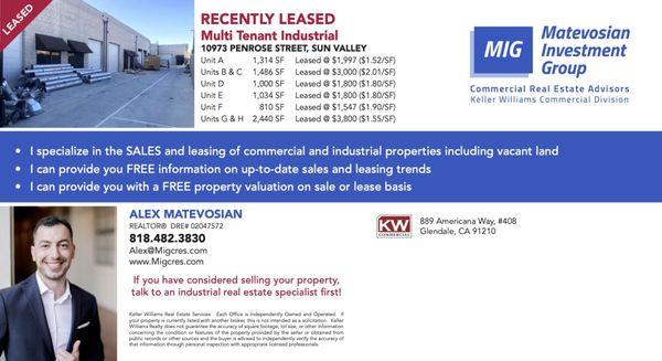 Recently leased multi-tenant industrial building.