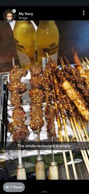 Lamb skew Duck intestine skewer Squid skewer