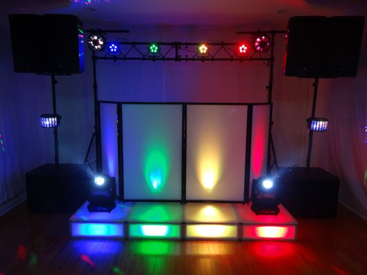 Our fully lit DJ package will definitely light up any room or backyard. Custom light shows available.