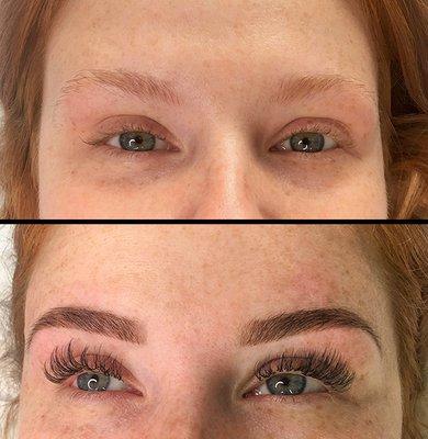 Before/After lash extensions.