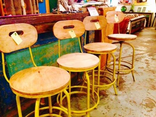 Vintage wood and metal barstools