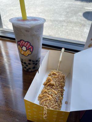 Taro bubble tea and potatoe rice hotdog