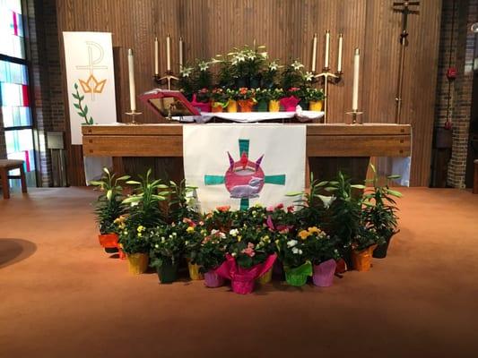 Altar with Easter flowers