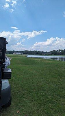 Hole 9 approaching the clubhouse, across the lake, hole 18.