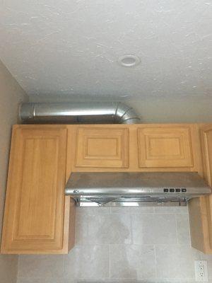 Stove exhaust fan install with ductwork and termination kit outside