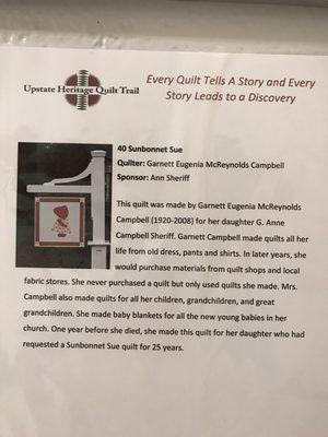 Info about one of the historical quilts.