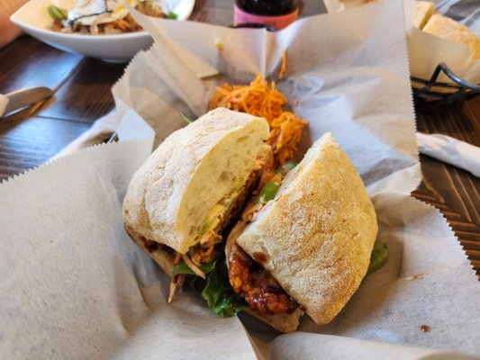 So good!  My first experience with Korean fried chicken in a great ciabatta roll.  Super flavorings.  Loved it!