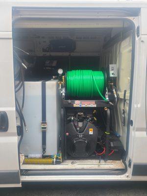 Our water jetter set up in the van