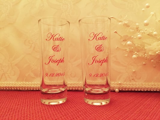 Recent Wedding Gift Shot Glasses we did for the Mother of the Bride, Debi,  We're SO glad the Wedding was beautiful!