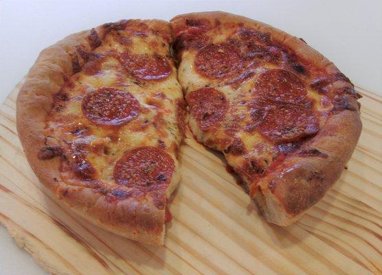 Our deep dish pepperoni pizza.