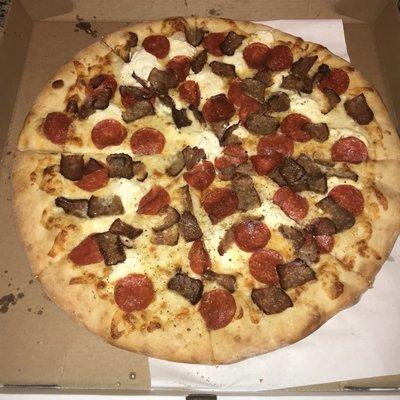 Today's pie from Slice's - Large White with Pepperoni and Sausage  Big Yum!!!