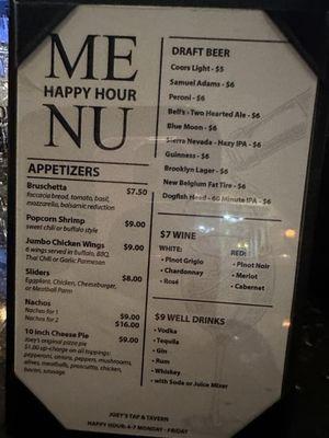 Happy hour menu