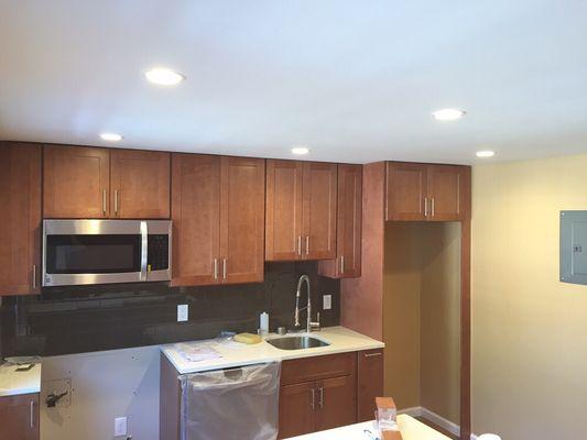 Recess lighting in newly renovated kitchen. Installed by Amp'd UpElectrical.