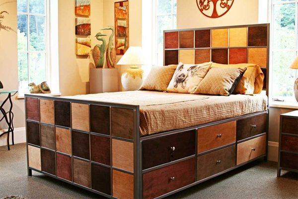 Handmade beds with wonderful storage drawers can be customized with your choice of wood colors.