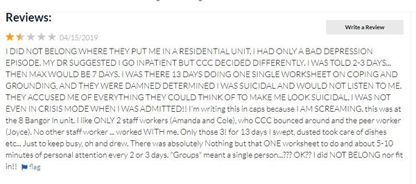 Another Review of them abusing a patient and trying to brain wash them.