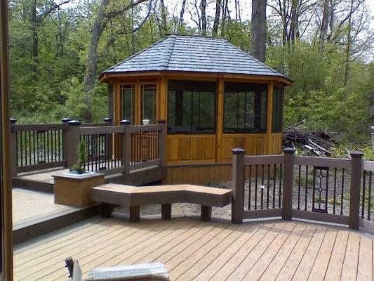 Composite Deck w/ Custom Rails & Benches. Pre-fab Gazebo