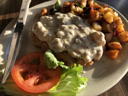 Chicken fried steak lunch with O'Brien potatoes