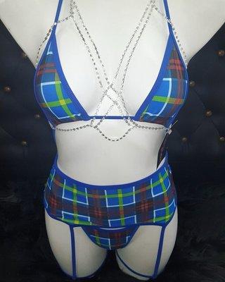 Blue checkered 3pc garter set - |$39.99|