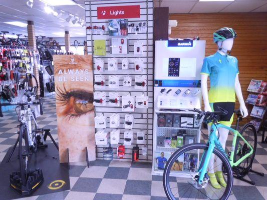 We carry great accessories such as Garmin cycling and running computers and amazing lights from Bontrager