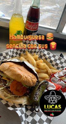 Hamburguesa  sencilla con papas