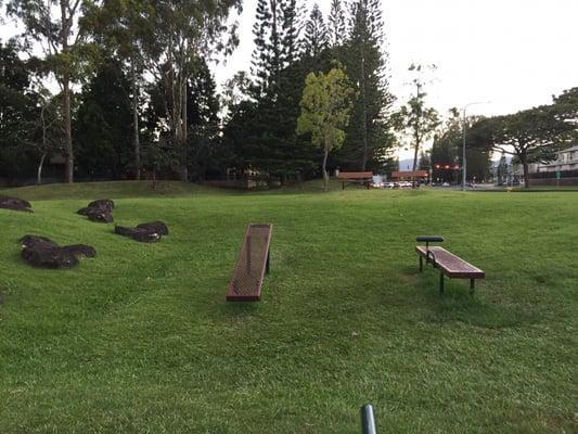 Two benches in the back replaces the once beautiful gazebo.