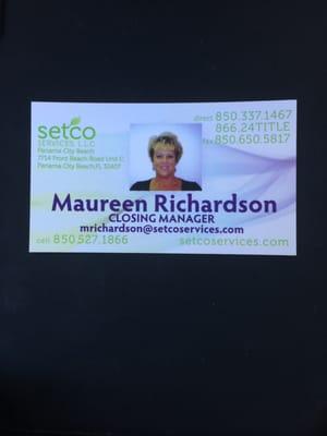 Call Maureen Richardson, Closing Mgr w/Setco Services for any Title/Closing Needs! A pleasure to work with & always Professional