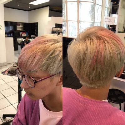 Blonde highlight with pink highlight