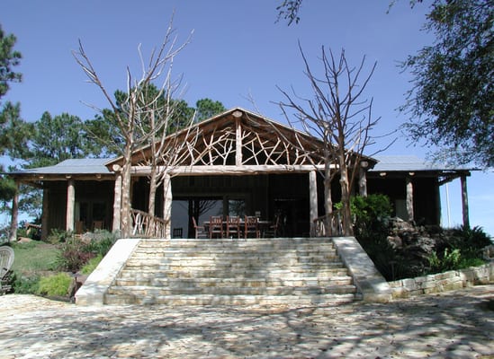 A rustic "stick" porch we created for a customer near Fayetteville, Texas