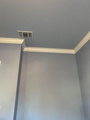 This is celestial blue plus a lighter shade for the ceiling with white for the crown moulding. My spirits lift just walking into this room!