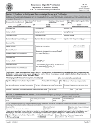 I-9 Form Authorized Representative service