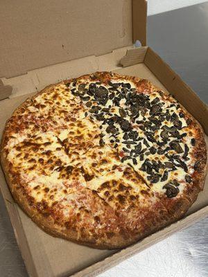 Cheese half mushroom pizza