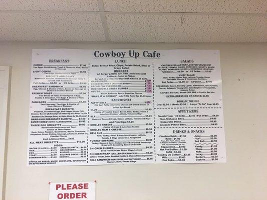 Cowboy Up Menu.