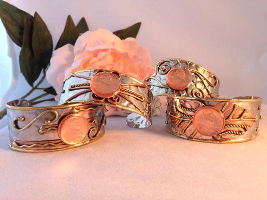 Multi-metal Penny Bracelet Cuffs